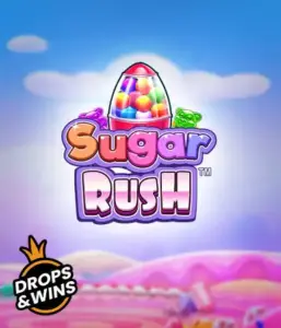 Скриншот игрового автомата Sugar Rush от Pragmatic Play, показывающее волшебный мир конфет и сладостей. На изображении видны символы в виде различных сладостей, окруженные сладкой атмосферой. В центре расположен название слота Sugar Rush, подчеркивающий сахарную тематику игры.